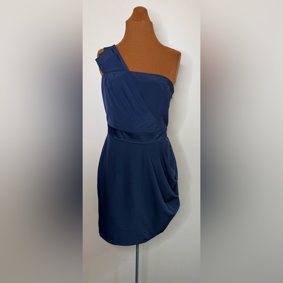 The Limited Navy Blue One Shoulder Knee Length Cocktail Dress Size 8 - Picture 2 of 12